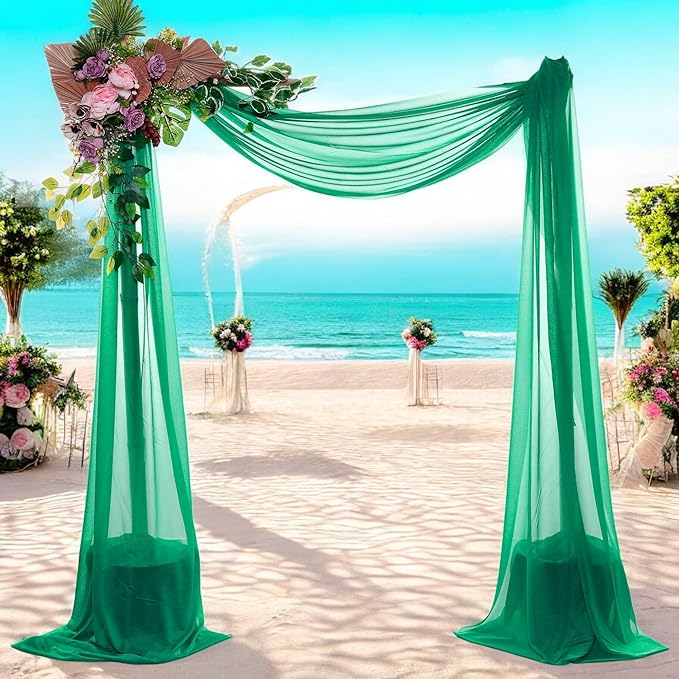 MDS Halloween Chiffon Draping Fabric - 2 Panel, 30" Wide x 20ft Long - Sheer Spooky Arbor & Canopy Drapery for Haunted House Backdrops, Party Ceilings, DIY Costumes & Themed Events - Emerald Green
