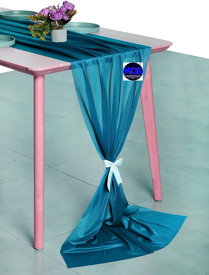 MDS Halloween Chiffon Table Runner - 15 Pack, 29 x 170 Inches, 14ft Each - Sheer Spooky Table Runners for Haunted House Parties, Trick-or-Treat Tables, Witchy Décor, Wedding & Events - Dark Teal