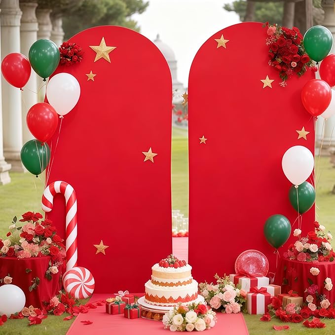 6FT Red Arch Cover - Polyester Fitted Wedding Arch Stand Covers Round Top Chiara Arch Backdrop Cover for Birthday Party Banquet Photo Background Decoration