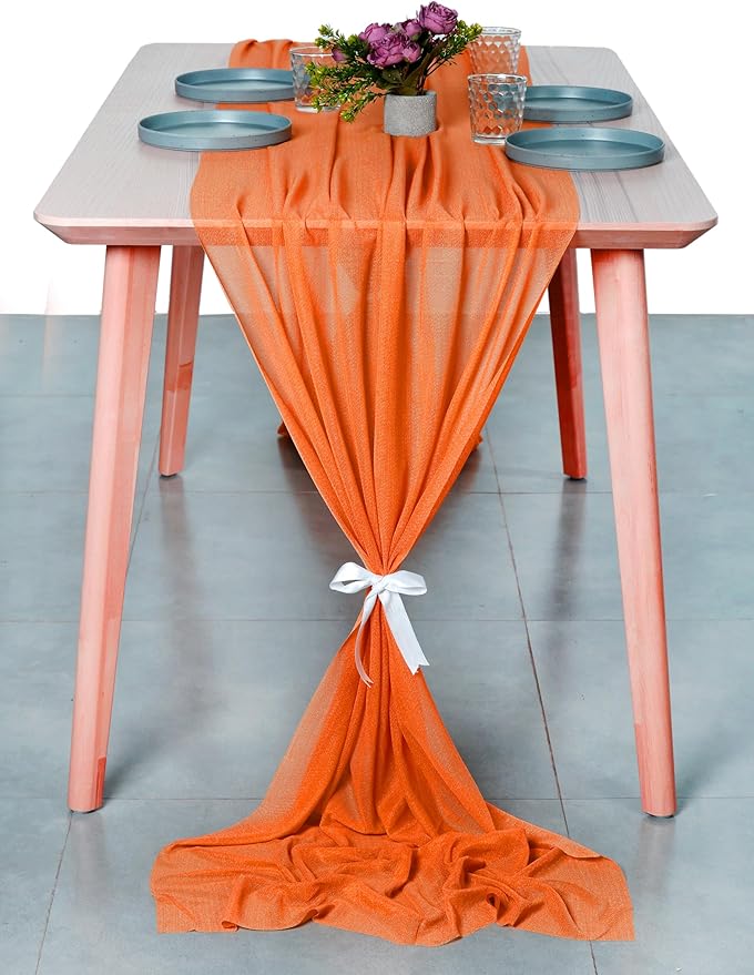 MDS Halloween Chiffon Table Runner - 12 Pack, 29 x 170 Inches, 14ft Each - Sheer Spooky Table Runners for Haunted House Parties, Trick-or-Treat Tables, Witchy Décor, Wedding & Events - Orange