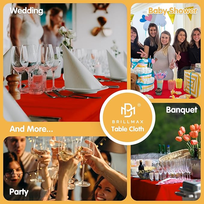 BRILLMAX 6 Pack Red Tablecloths 70 x 120 Inch for 6ft or 8ft Rectangle Tables - Rectangular Bulk Linen Polyester Fabric Washable Cloth Cover for Wedding Reception Banquet Birthday Party
