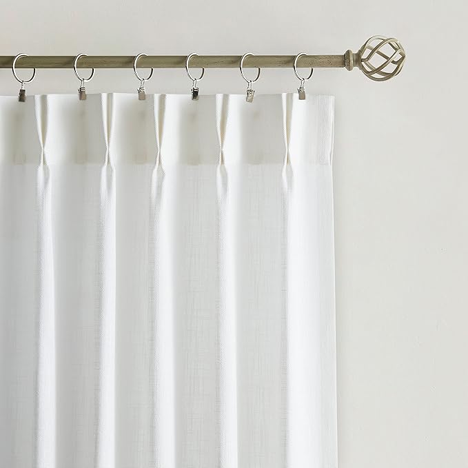 Vision Home White Pinch Pleated Semi Sheer Curtains Textured Light Filtering Window Curtains 90 inch for Living Room Bedroom Patio Rayon Blended Pinch Pleat Drapes with Hooks 1 Panel 60" Wx90 L