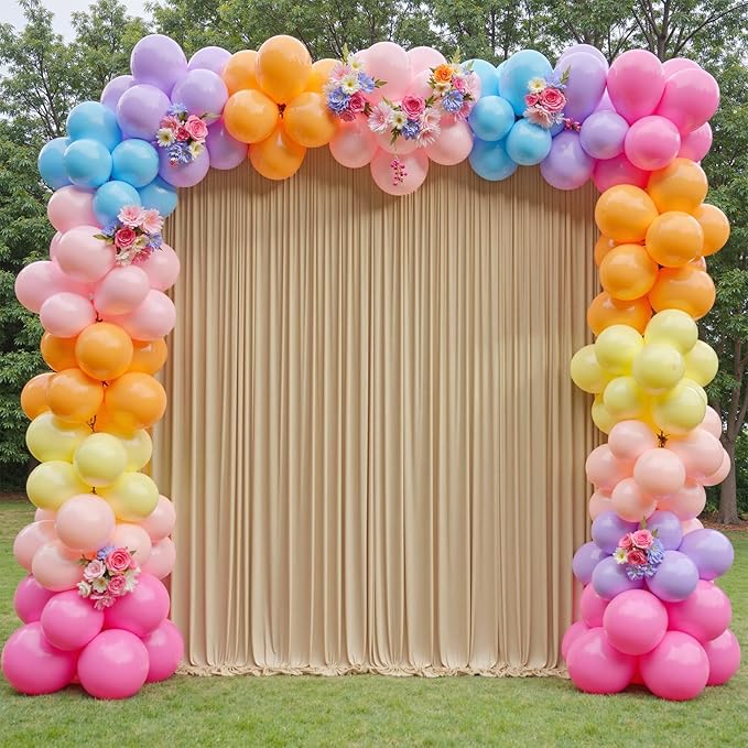 50×12 ft Wrinkle Free Beige Backdrop Curtain for Weddings Parties, 10 Panels 12ft Silky Polyester Wedding Drapes Backdrop Photo Back Drop Cloth for Birthday Baby Shower Photography Backgrounds