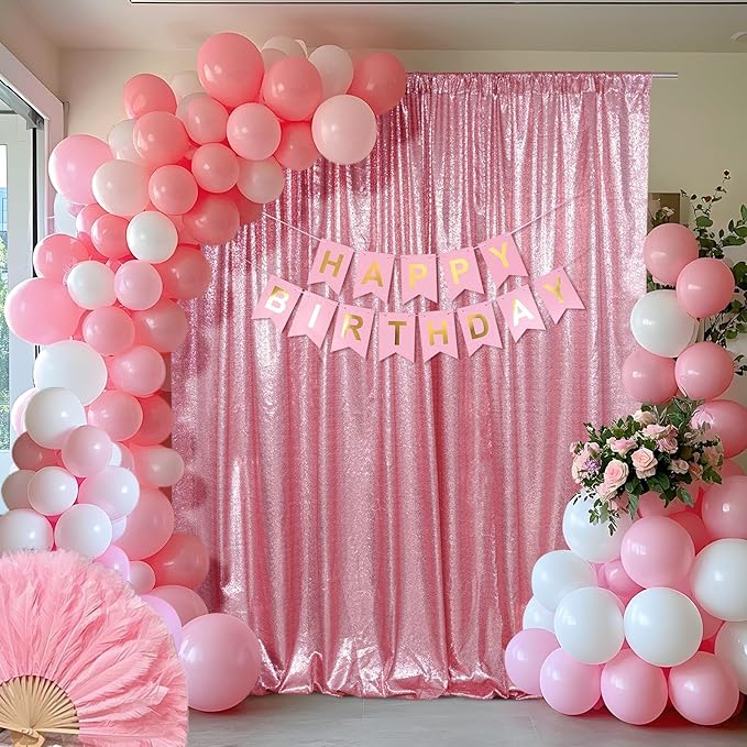SquarePie Sequin Backdrop Curtain Not See Through Thick Glitter Background for Party 10FT x 10FT Fuchsia Pink