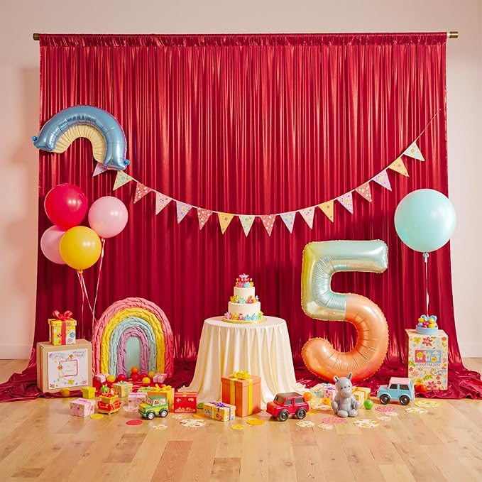 gogoparti 20x10FT Red Sequin Backdrop Curtain - 4 Panels of 5x10FT Wrinkle-Free Glitter Drapes for Photography, Birthdays, Weddings & Graduations