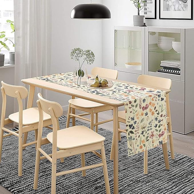 Watercolor Floral Table Runner, Vintage Colorful Floral Natural Style Pattern Decorative Home Restaurant Kitchen Rectangle Table Runner,13in（33cm） W * 36in（92cm） L