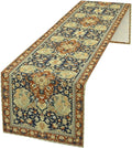 Vintage Boho Floral Table Runner, Elegant Luxurious Rustic Country Farmhouse Navy Blue Gold Retro Flower Pattern for Home Kitchen Table Decor Dining Coffee Room Party Decor 13x90in
