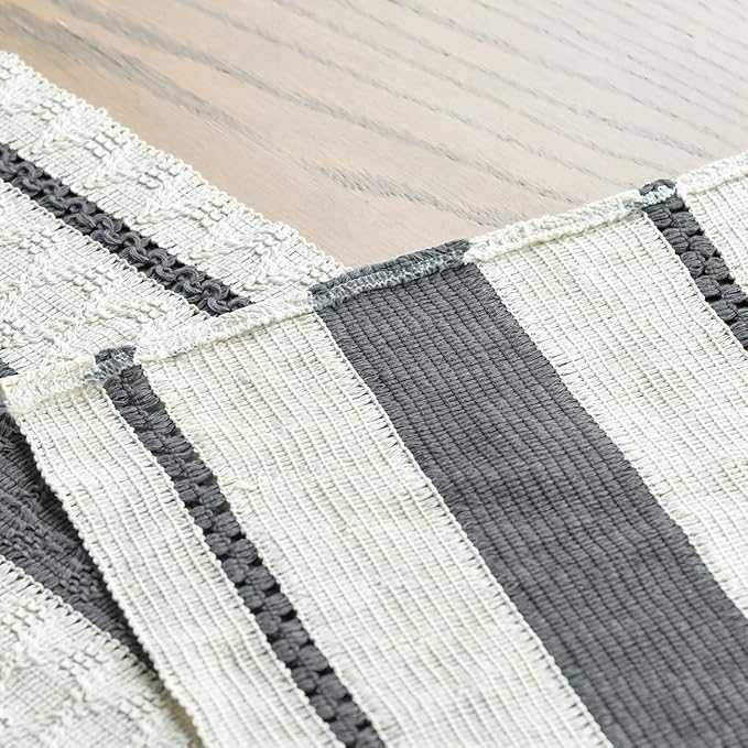 Artoid Mode Dark Grey Farmhouse Woven Rustic Table Runner, Seasonal Holiday Hollow Kitchen Dining Table Decoration for Home Party Decor 12x48 Inch