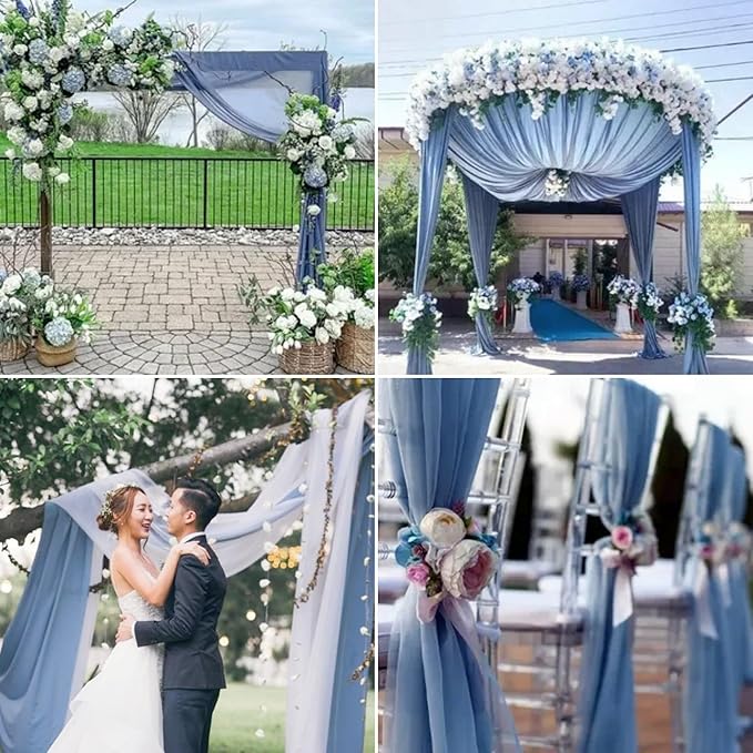 4 Panels Wedding Arch Draping Fabric 28" x 20Ft Wedding Arch Drapes Chiffon Fabric Drape Sheer Backdrop Curtain for Nuptials Party Ceremony Birthday Arbor Drapery Reception Ceiling Decor(Dusty Blue)