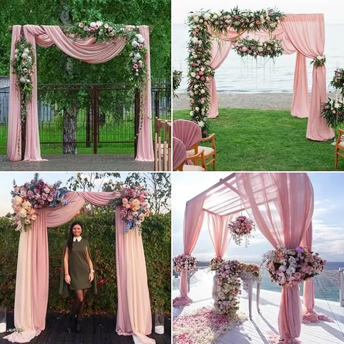 8 Panels Wedding Arch Draping Fabric 28" x 20Ft Wedding Arch Drapes Chiffon Fabric Drape Sheer Backdrop Curtain for Weddings Party Ceremony Birthday Arbor Drapery Reception Ceiling Décor(Dusty Rose)