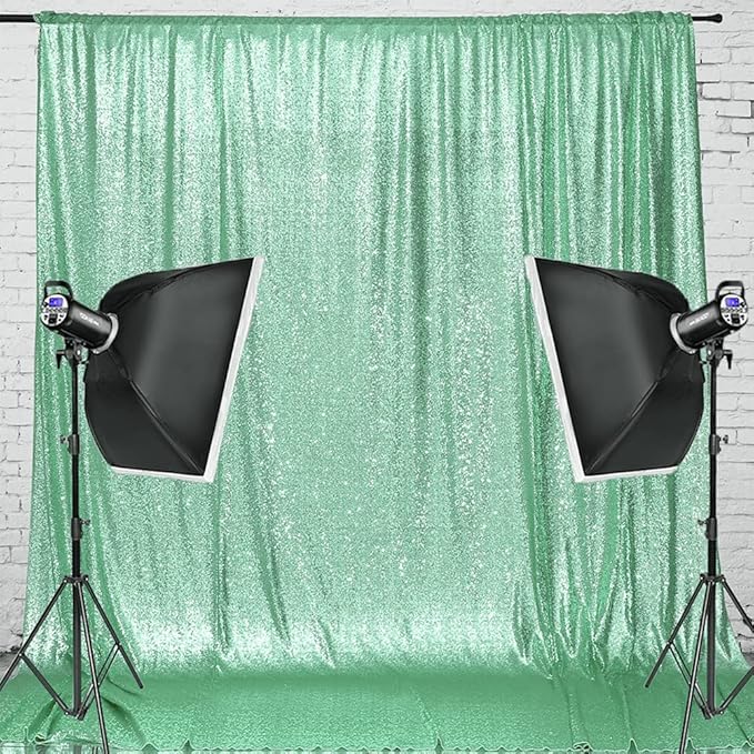 Eternal Beauty Mint Greem Sequin Backdrop, 7x7 Ft Glitter Background Curtains for Shimmer Photography Party Wedding Birthday Back Drop Decor