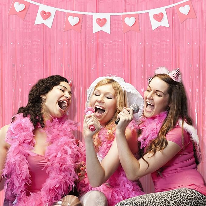 2 Pack Pink Streamers Pastel Curtain Backdrop Wall Fringe Backdrop Birthday Party Decorations Light Pink Halloween Baby Shower Valentines Wedding Decorations for Women