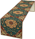 Boho Rich Table Runner, Vintage Blue Teal Gold Retro Flower Rustic Country Style Floral Print Pattern for Home Kitchen Table Decor Dining Coffee Room Garden Party Decor 13x60in