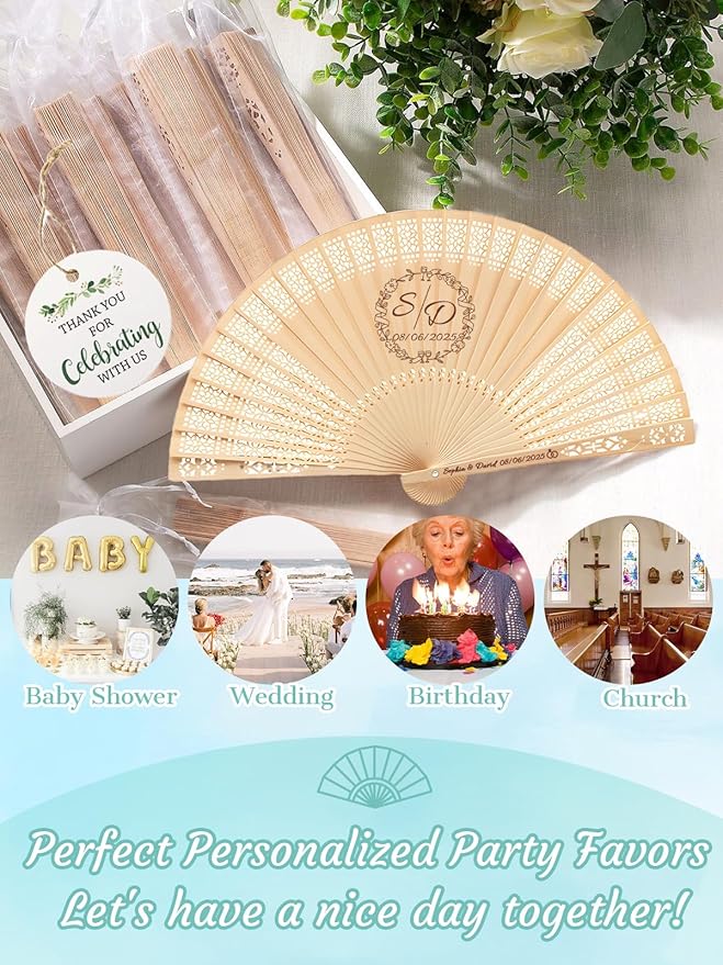 30Pcs Personalized Folding Hand Fans Custom Engraved Summer Wedding Fans,Personalized Wooden Fans Party Favor Bridal Shower Gifts for Guests