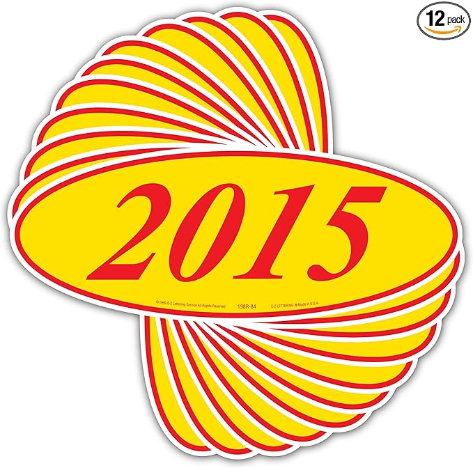 EZ-Line Oval Model Windshield Year Stickers for Car Windows Red and Yellow Large Vinyl Dealership Supplies 1 Dozen Pro Pack (2015)