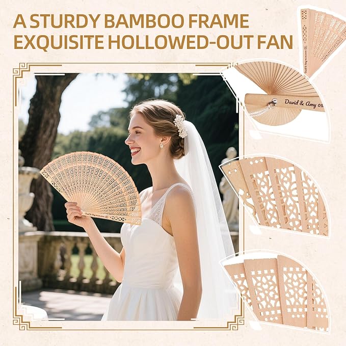 20pcs Personalized Wedding Fans for Guests - Custom Wooden Hand Fans with Names/Dates - Bulk Wedding Favors for Bridal Shower, Baby Shower & Parties (Wood, 20pcs)