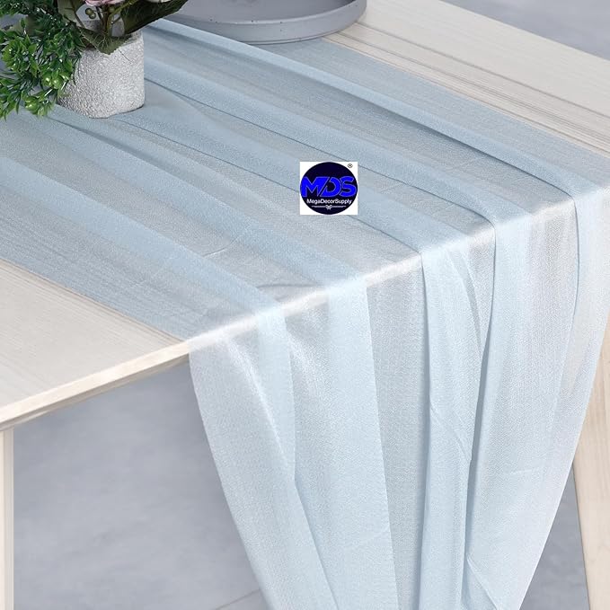 MDS Halloween Chiffon Table Runner - 12 Pack, 29 x 170 Inches, 14ft Each - Sheer Spooky Table Runners for Haunted House Parties, Trick-or-Treat Tables, Witchy Décor, Wedding & Events - Baby Blue