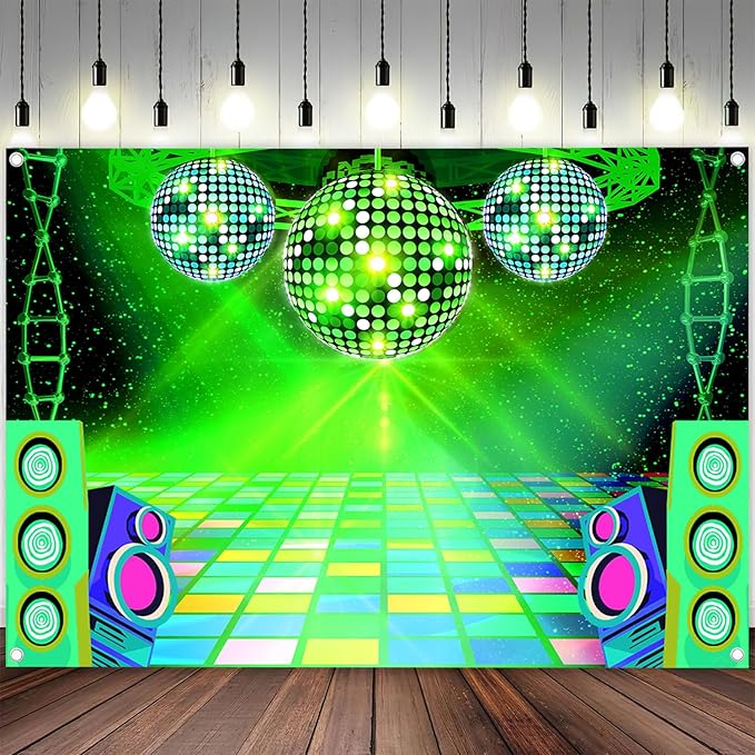 Dance Party Backdrop Retro 80s 90s Theme Stage Dance Ball Music Birthday Party Decoration DJ Photography Background 5 x 3 ft for Baby Shower Picture Photo Shoot Polyester Fabric, Blue