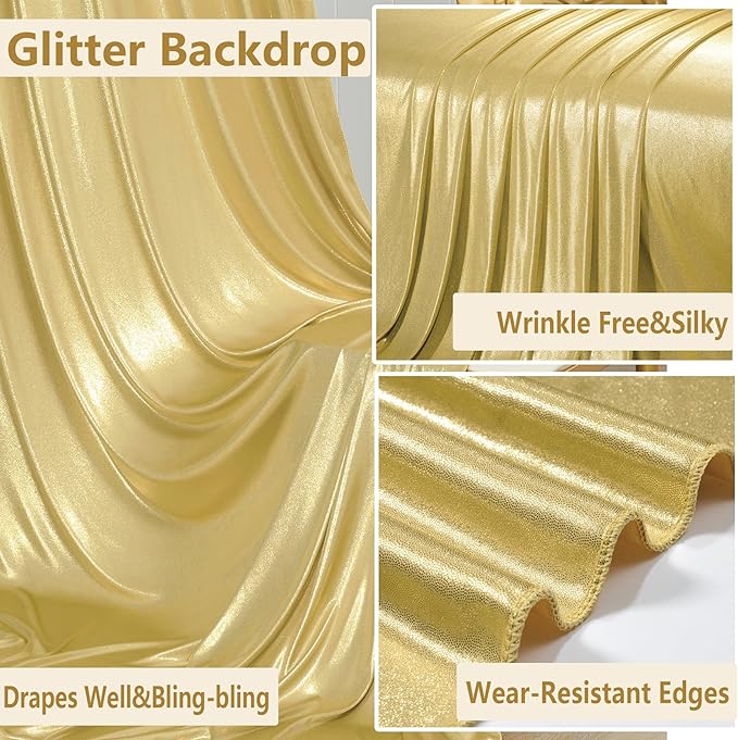 30x10 ft Wrinkle Free Gold Sequin Backdrop Curtain for Parties,Thick Not Fall Glitter Wedding Drape Backdrop,6 Panels 5x10ft Shimmer Photo Wall Back Drop Cloth for Graduation Photography Background