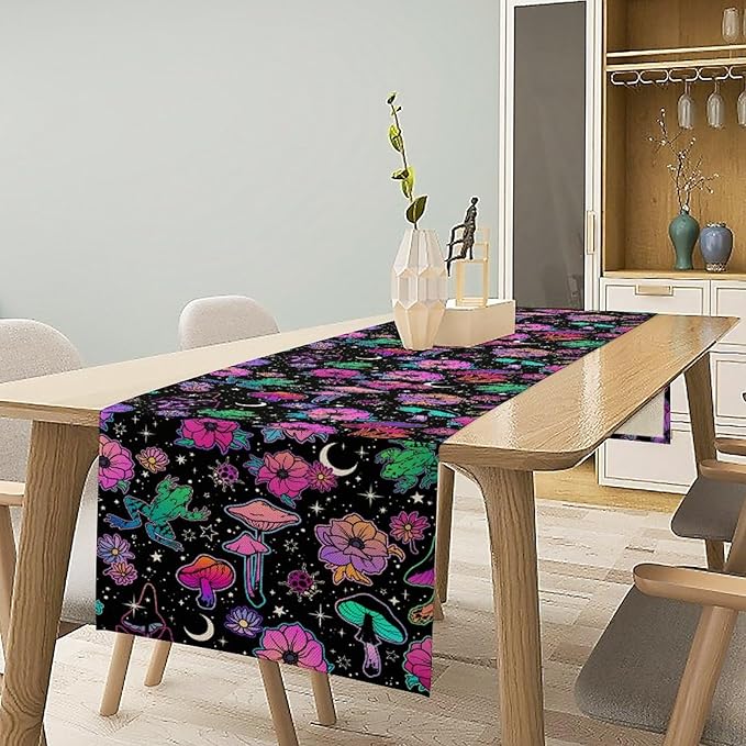 Gothic Star Moon Colorful Table Runner for Kitchen Living Room Home Party Boho Floral Table Runner 13x120 Inch