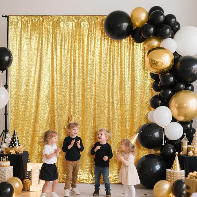 SquarePie Sequin Backdrop Curtain Less See Through Thick Background for Party 5FT x 7FT Gold