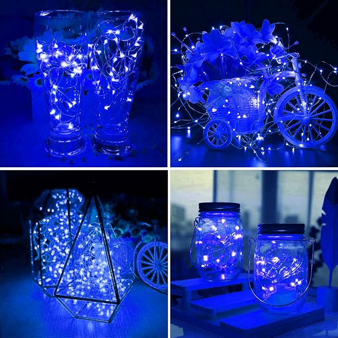 ZGWJ 24 Pack Fairy Lights Battery Operated, 7ft 20 Mini LED Fairy String Lights Silver Wire 3 Modes for DIY, Parties, Wedding, Bedroom, Halloween Christmas Decoration Colorful and Blue