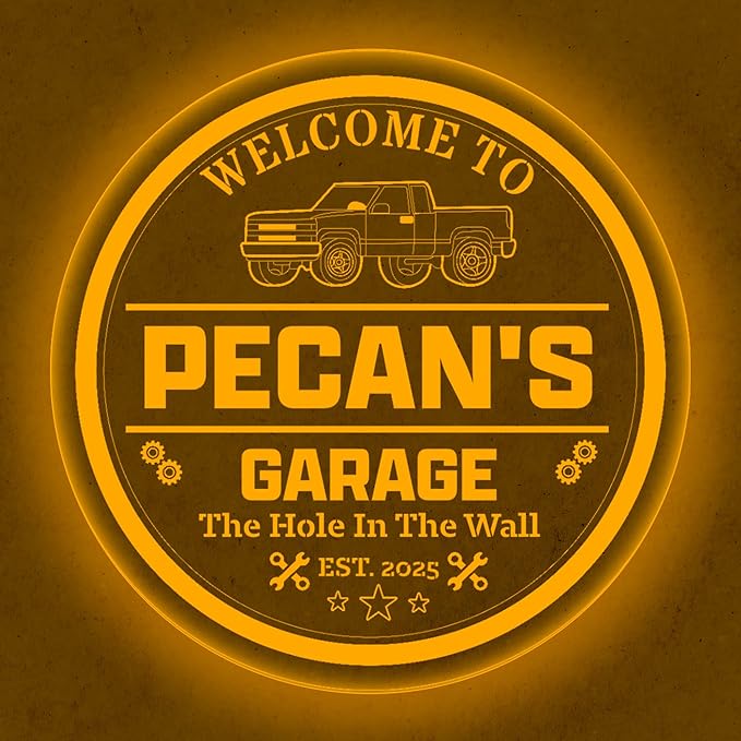 Custom Pickup Truck LED Sign – Personalized Color Changing Acrylic Wall Decor for Garage, Shop, or Man Cave (Garage 2, 20 INCHES)