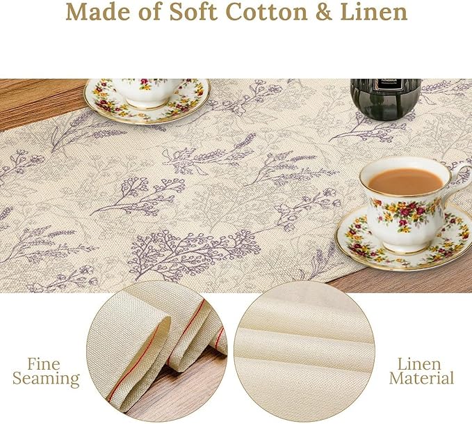 Purple Lavender Table Runner Vintage Watercolor Modern Kitchen Restaurant Decoration Suitable for Indoor and Outdoor Wedding Party Banquet Table Runner 13x60 Inch