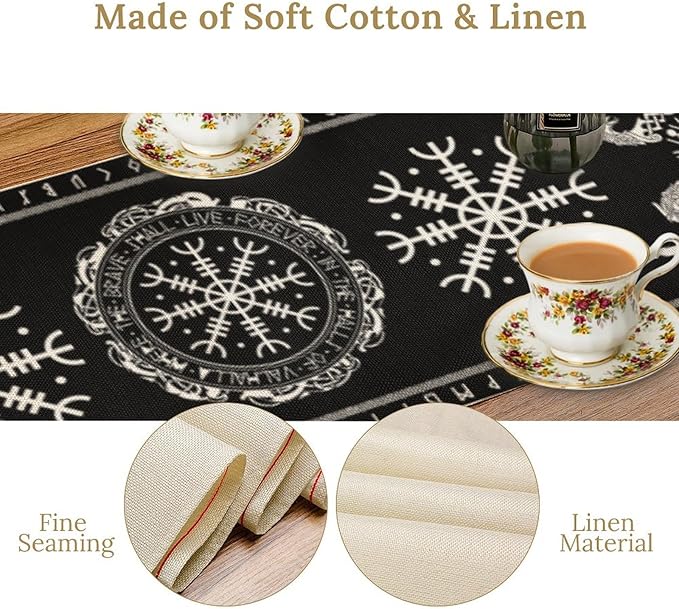 Ancient Abstract Pattern Table Runner, Tree of Life Eagle Dragon Boat Rudder Black and White Table Runner for Party Kitchen Dinner Cafe Bedroom Living Room Table Runner 13x90 Inch
