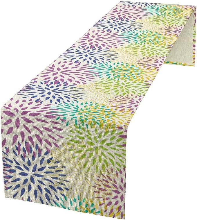 Purple Flowers Table Runner, Chrysanthemum Dahlia Vintage Modern Colorful Spring Summer Elegant Table Runner for Party Kitchen Dining Living Room Laundry Room Decor, 13x60 Inch