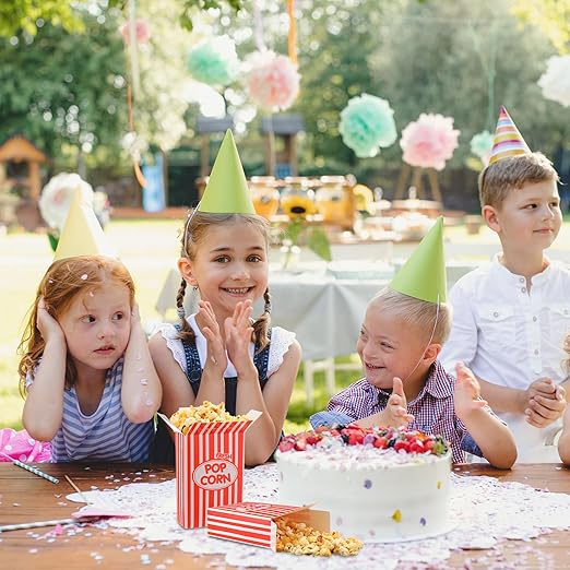 Xinnun 300 Pcs Paper Popcorn Boxes 1 oz Close Top Oil Proof Disposable Popcorn Container 6 x 4 x 2 Inch Stripes Leak Proof Popcorn Boxes for Party Movie Party Theater Night Birthday (Red)