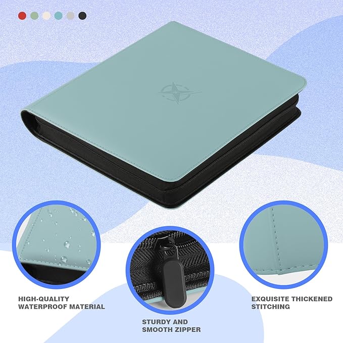 20-Pocket Card Binder, Trading Card Binder Holds 2000 Cards, Premium Zippered Trading Card Album Compatible with TCG, Game & Sports Cards (Sky Blue)