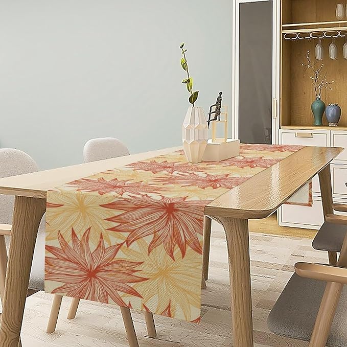 Autumn Chrysanthemum Table Runner, Vintage Modern Geometric Floral Boho Table Runner for Kitchen Dining Bedroom Living Room Table Decor for Indoor Outdoor Home Party, 13x60 Inch