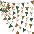 32Ft Camping Party Decorations Green Brown Camper Triangle Flag Fabric Banner Pennant Garland Streamers for Camping Birthday Glamping Baby Shower Campfire Adventure Woodland Travel Party Decor