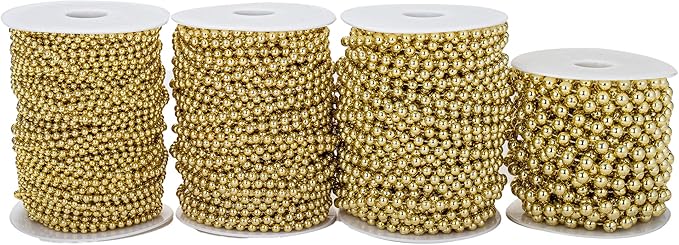 5mm Crafts Faux Pearl Beads Garland Pearl Bead Roll Strand of Pearls to Decorate Floral Centerpieces Wedding Party Favor Christmas Tree(99Feet Gold)