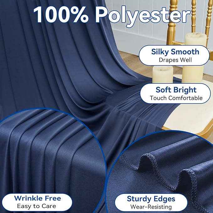 30×14ft Wrinkle Free Navy Blue Backdrop Curtain for Wedding Parties,6 Panels 5×14ft Height Soft Silky Polyester Photo Backdrop Drapes Curtains for Birthday Photography Stage Events Background Cloth