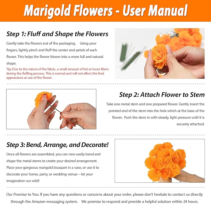 80 Pcs Artificial Marigold Flowers,2" Silk Marigold Flower Heads with Stems,Orange Flowers Artificial for Diwali Decor,Indian Wedding,Home,DIY Wreath Garland,Day of The Dead Decorations