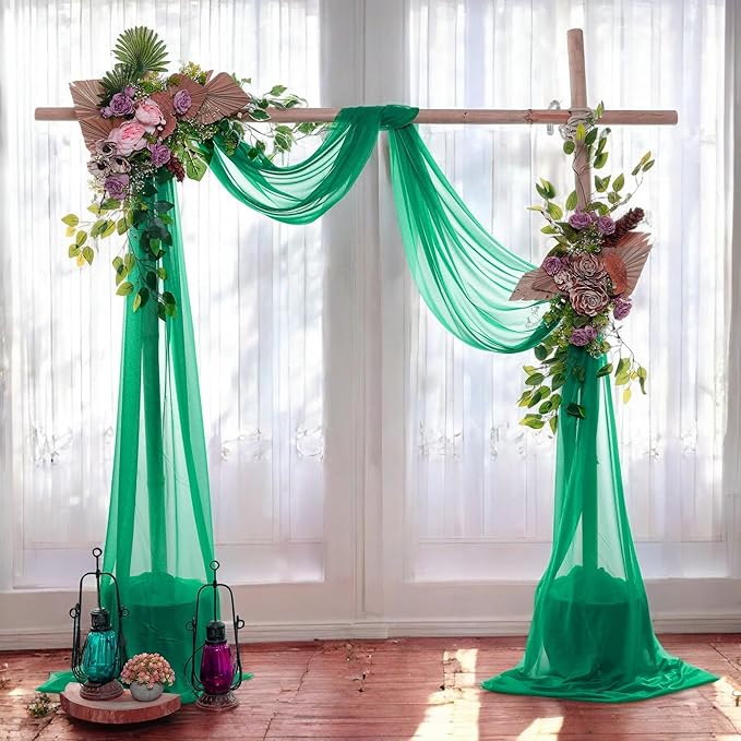 MDS Halloween Chiffon Draping Fabric - 2 Panel, 30" Wide x 50ft Long - Sheer Spooky Arbor & Canopy Drapery for Haunted House Backdrops, Party Ceilings, DIY Costumes & Themed Events - Emerald Green