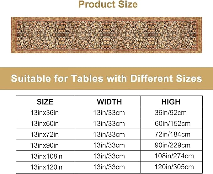 Vintage Boho Floral Table Runner, Rustic Country Farmhouse Orange Yellow Black Retro Flower Pattern for Home Kitchen Table Decor Dining Coffee Room Party Decor 13x120in