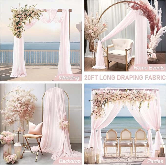 30" x 20Ft Wedding Arch Draping Fabric, 2 Panels Blush Sheer Curtain Drapes Extra Wide & Long Backdrop Curtains for Wedding Arch Ceremony Birthday Party Decorations
