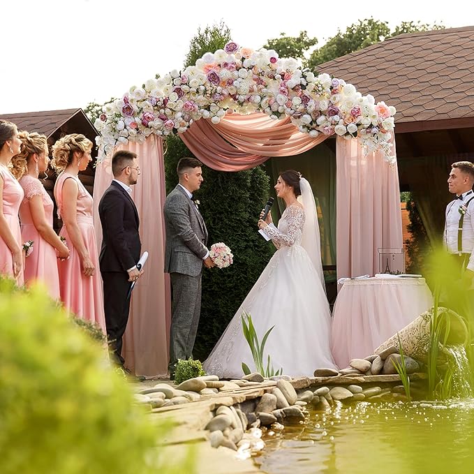 Wokceer Dusty Rose Wedding Arch Draping Fabric Backdrop 3 Panels 28.7" X 20FT Sheer Drapes Fabric for Wedding Arbor Ceremony Party