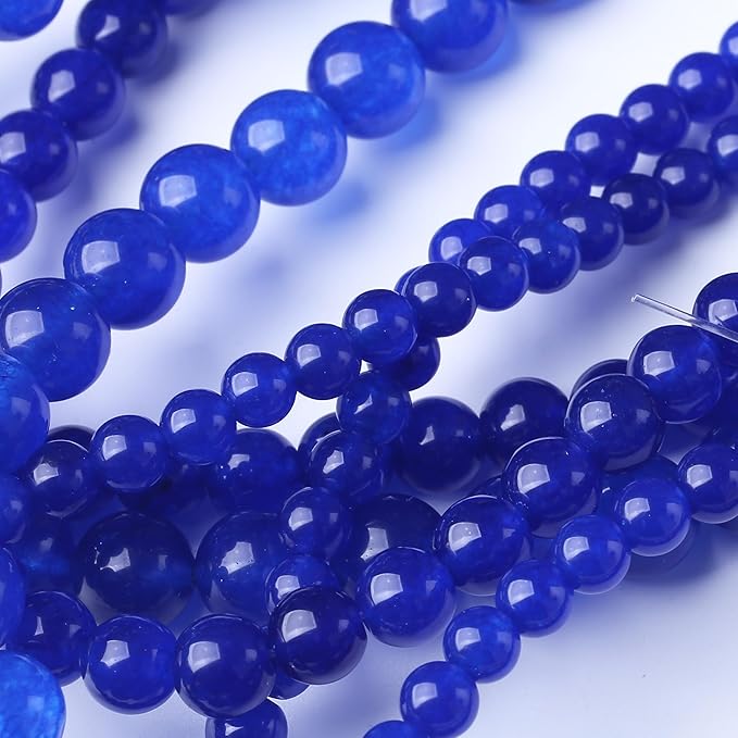 Mysterious Blue Chalcedony Stone Beads Gemstone Round Crystal Energy Jade Beads Stone Beads for Jewelry Making DIY Bracelet Necklace Jewelry Making 1 Strand 15.5inch 35PCS 10MM