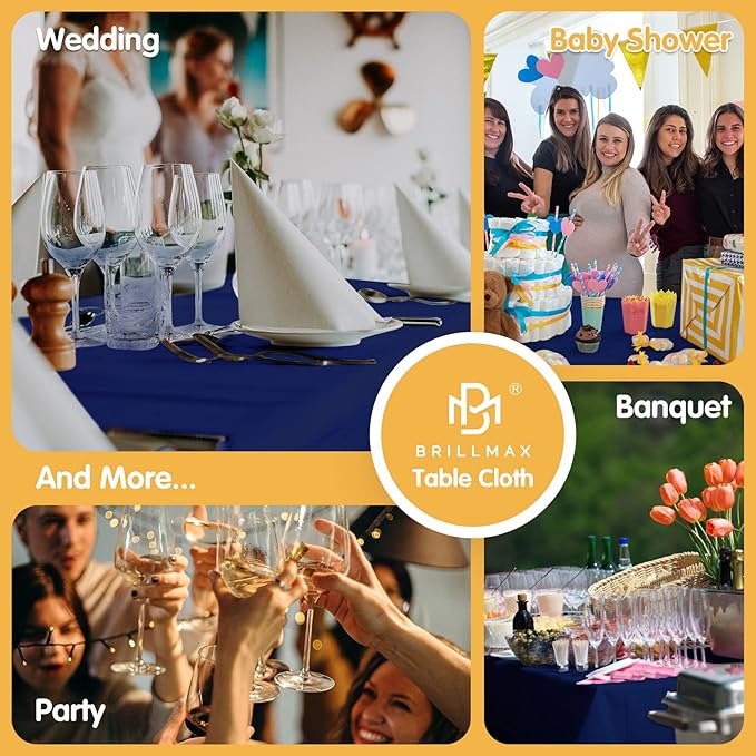 BRILLMAX 6 Pack Navy Blue Tablecloths for 6 Foot Rectangle Tables 90 x 132 Inch - 6ft Rectangular Bulk Linen Polyester Fabric Washable Cloth Cover for Wedding Reception Banquet Birthday Party