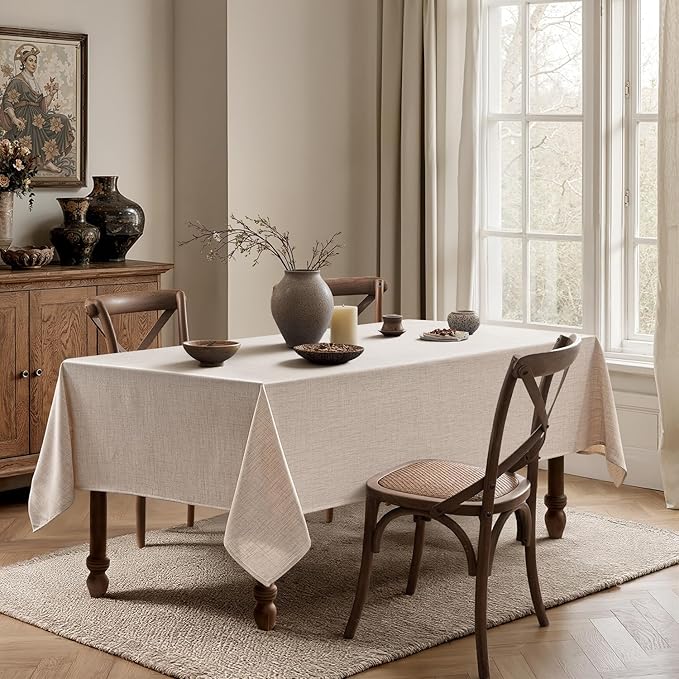 MIULEE Natural Linen Tablecloth 60x120 Inch Rectangle Table Cloth Waterproof,Stain Resistant & Wrinkle Resistant for Dining Party Wedding