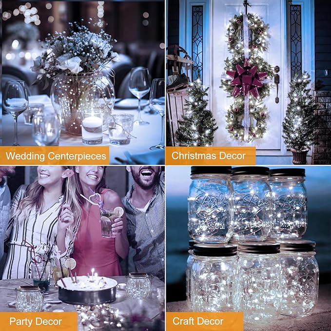btfarm 6 Pack Fairy Lights Battery Operated [3 Modes], 7ft 20 Led Twinkle Lights String Lights Waterproof Bulk Small Mini Silver Wire for Christmas Mason Jars Wedding Table Centerpiece, Cool White