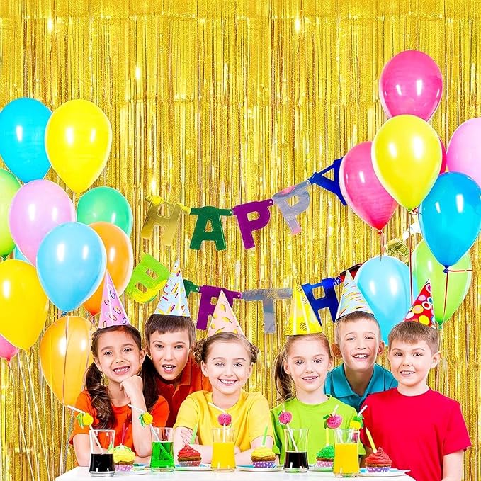 3 Pack Gold Foil Fringe Curtain,Birthday Backdrop Bachelorette Party Decorations 3.28X6.56 Feet Streamer Curtains for Parties Wedding Engagement Shower Graduation Decor