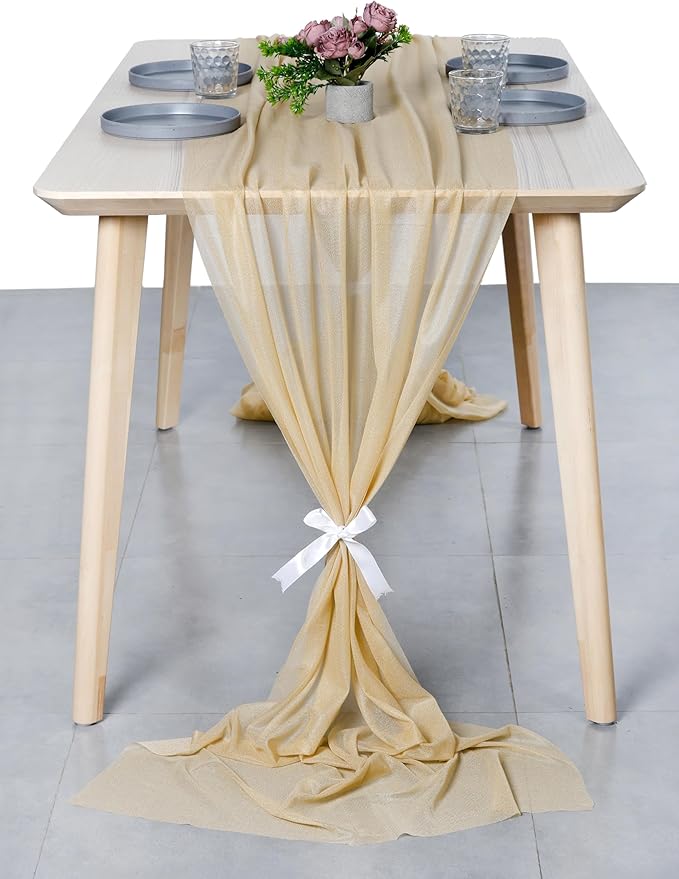 MDS Halloween Chiffon Table Runner - 20 Pack, 29 x 170 Inches, 14ft Each - Sheer Spooky Table Runners for Haunted House Parties, Trick-or-Treat Tables, Witchy Décor, Wedding & Events - Champagne Gold