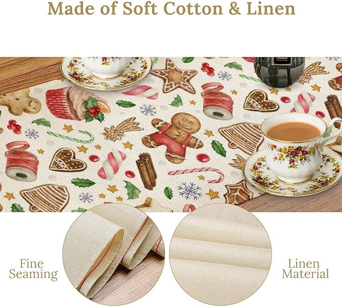 Christmas Table Runner, Christmas Gingerbread New Year Xmas Table Cloth Kitchen Dining Table Decoration for Home Party Decor 13x70 Inch