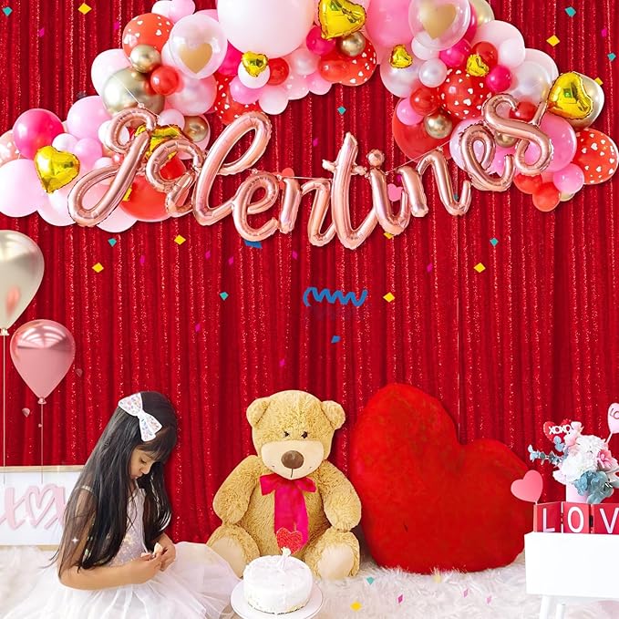 Red Sequin Backdrop Curtain 7ft x 7ft Background Drapes for Birthday Wedding Valentines Day Wall Decorations