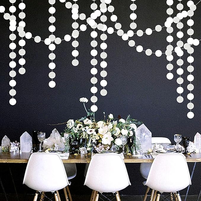 Glitter Silver White Party-Decorations Streamers - 52Ft Birthday Hanging Paper Garland Banner,Engagement Wedding Bachelorette Baby Bridal Shower Christmas Supplies Backdrop Graduation Decor Hugtmr